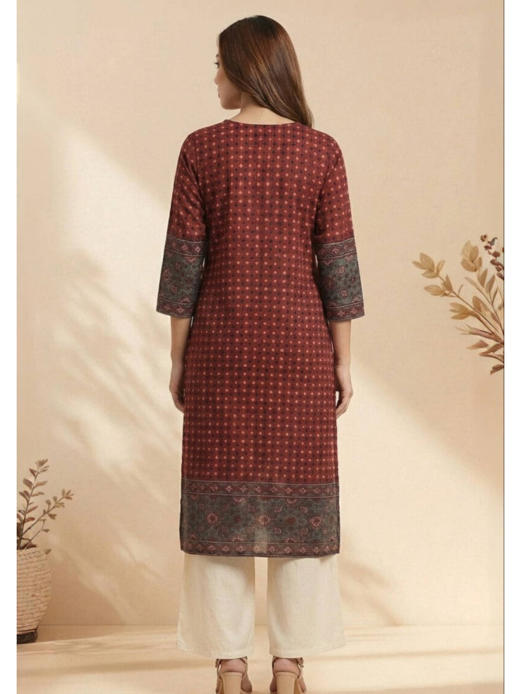 Women Maroon Elegance Ajrakh Dobby Kurta | KDG - view 2