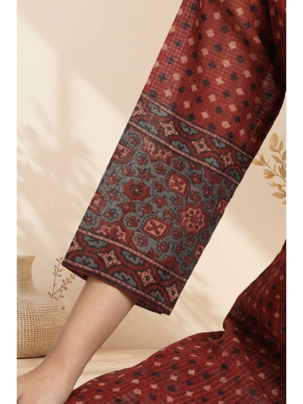 Women Maroon Elegance Ajrakh Dobby Kurta | KDG - view 3