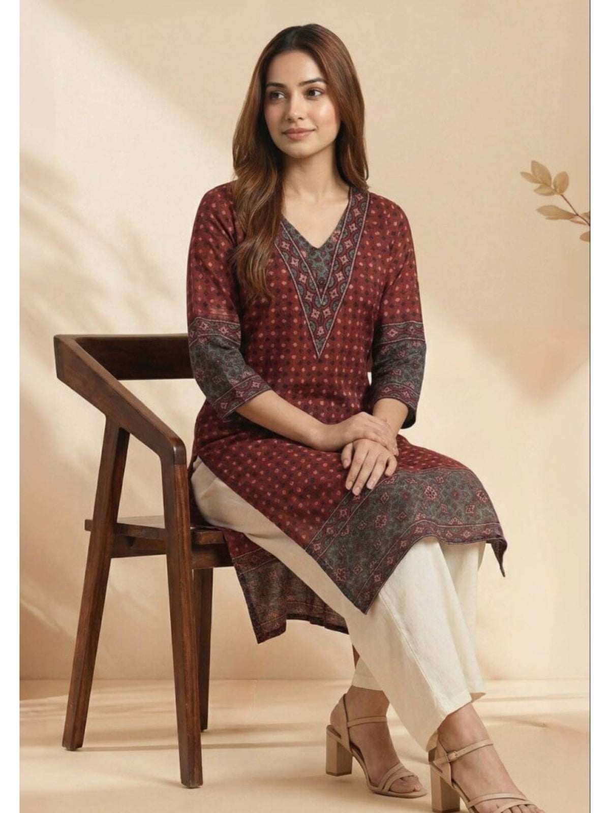 Women Maroon Elegance Ajrakh Dobby Kurta | U3S - view 5