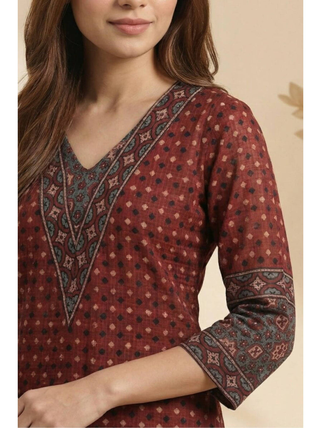 Women Maroon Elegance Ajrakh Dobby Kurta | KDG - view 6