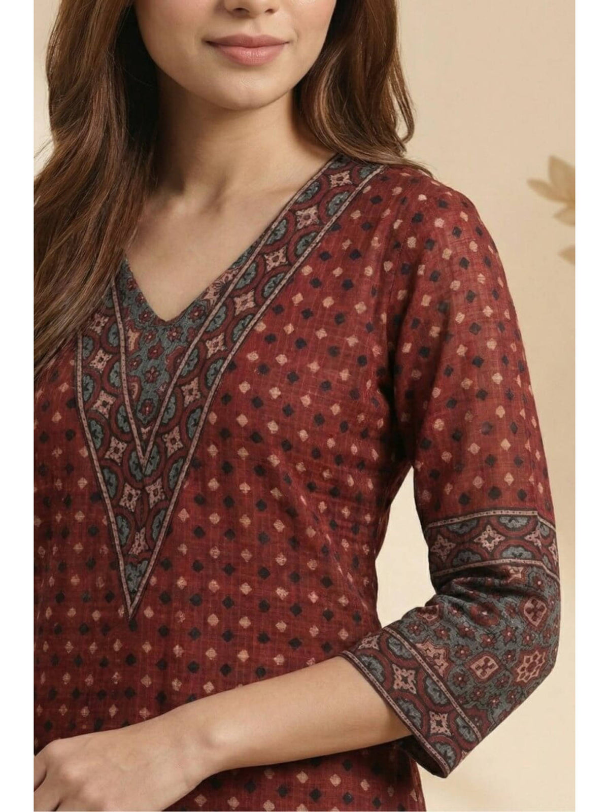 Women Maroon Elegance Ajrakh Dobby Kurta | U3S - view 6