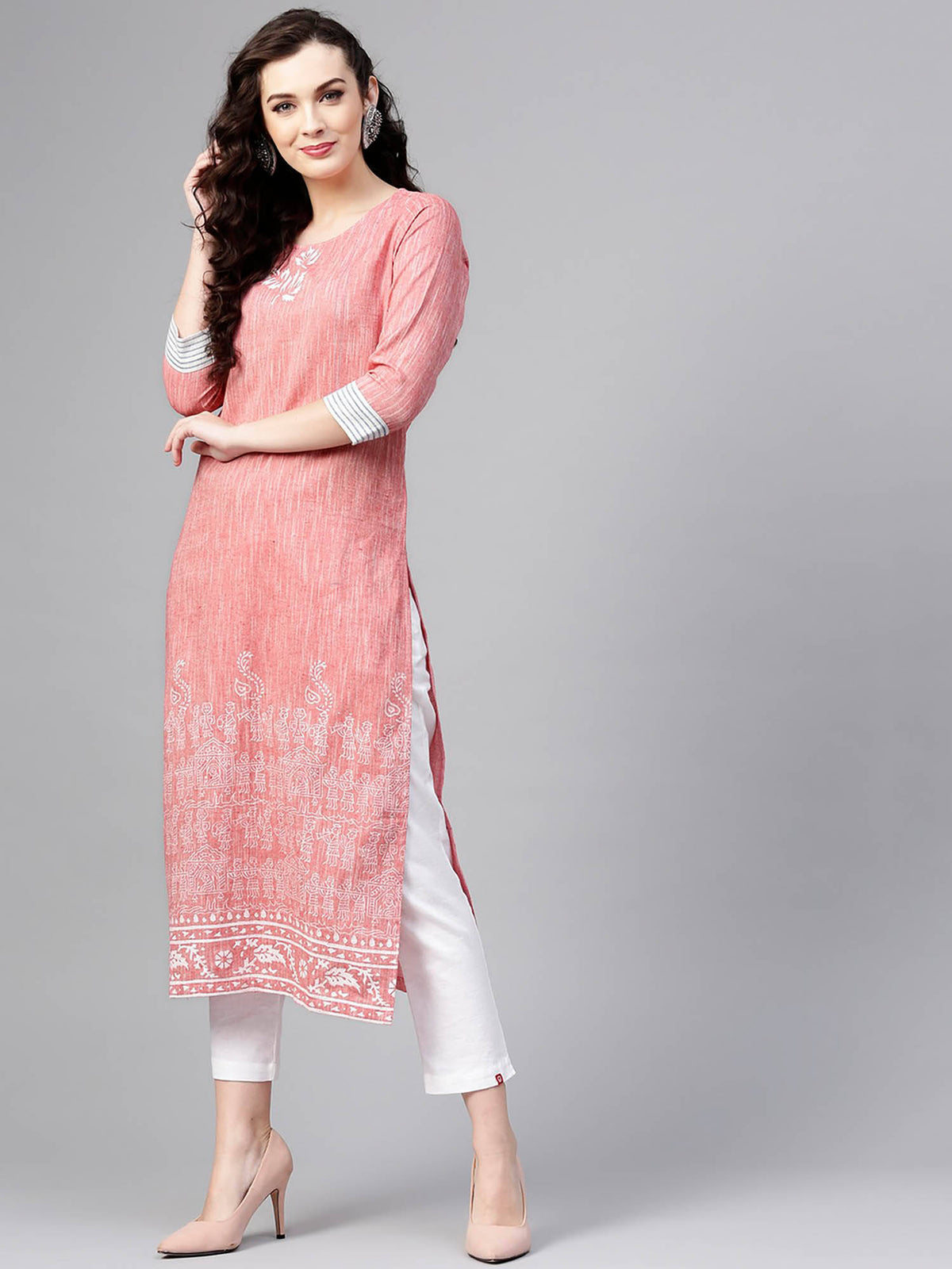 Women Madhubani Block Printed Chambray Kurta | KDG - view 2