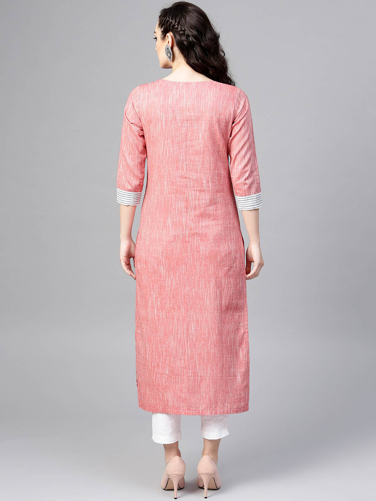 Women Madhubani Block Printed Chambray Kurta | FY93 - view 3