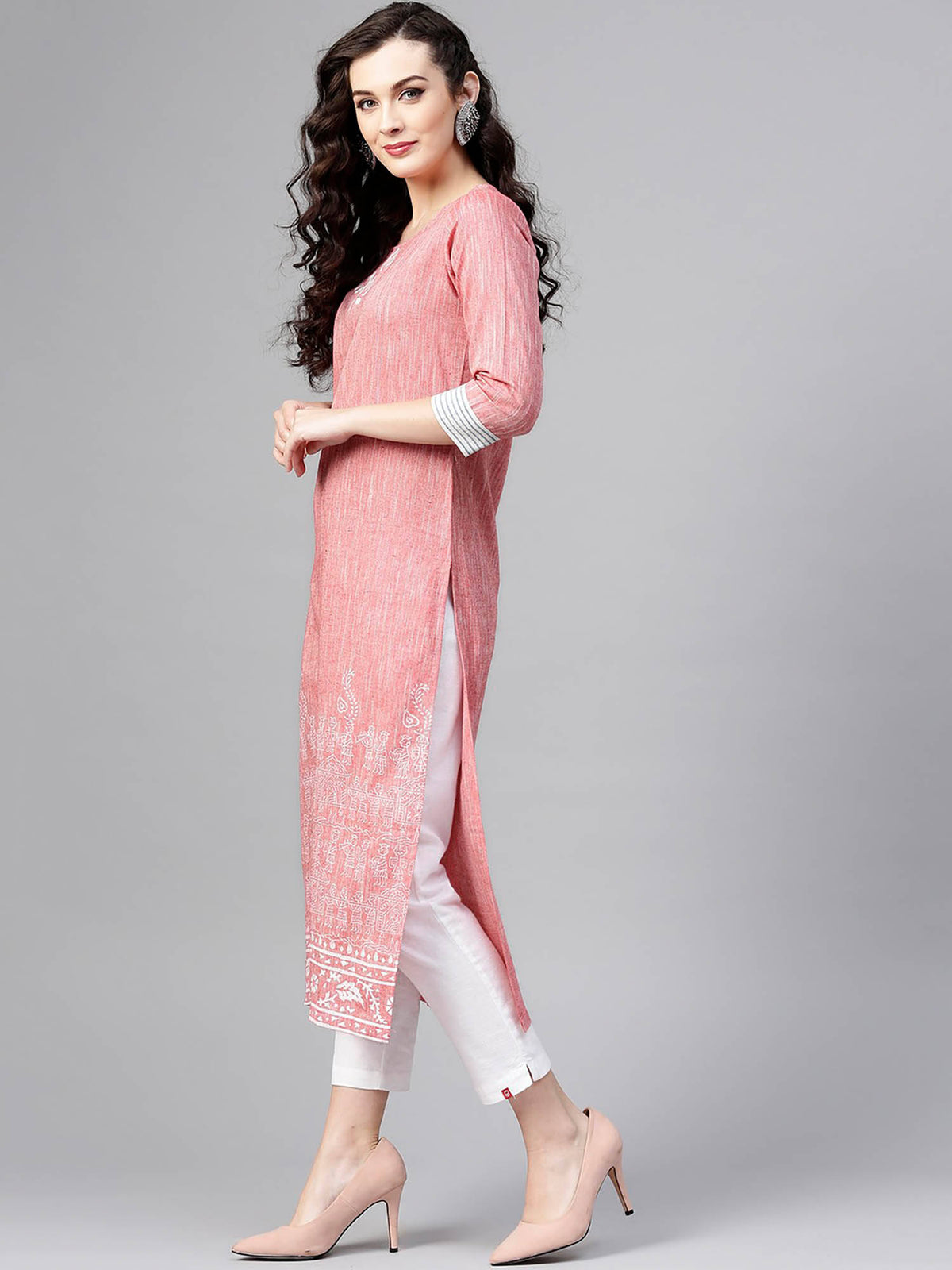Women Madhubani Block Printed Chambray Kurta | KDG - view 4