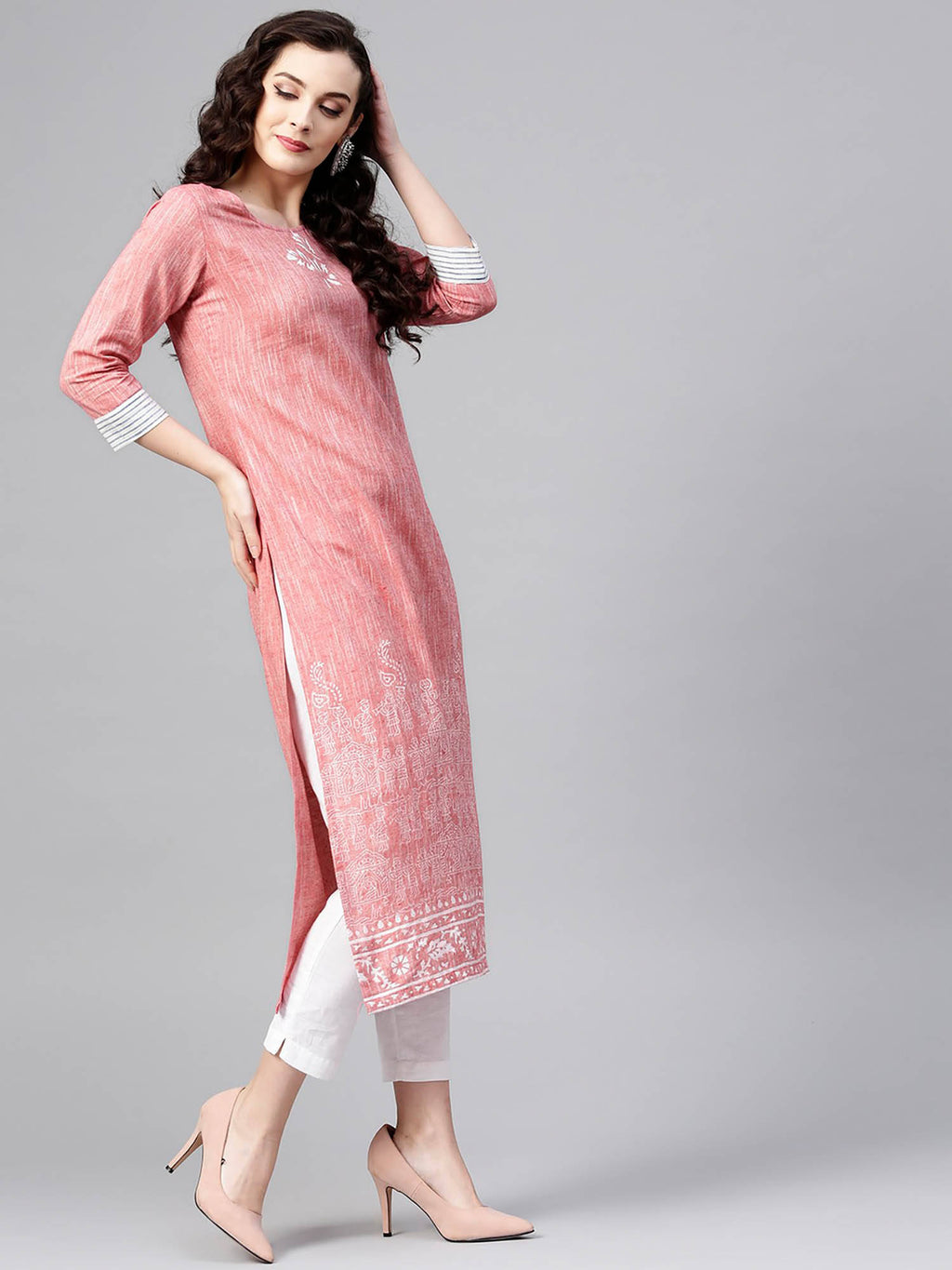 Women Madhubani Block Printed Chambray Kurta | KDG - view 6