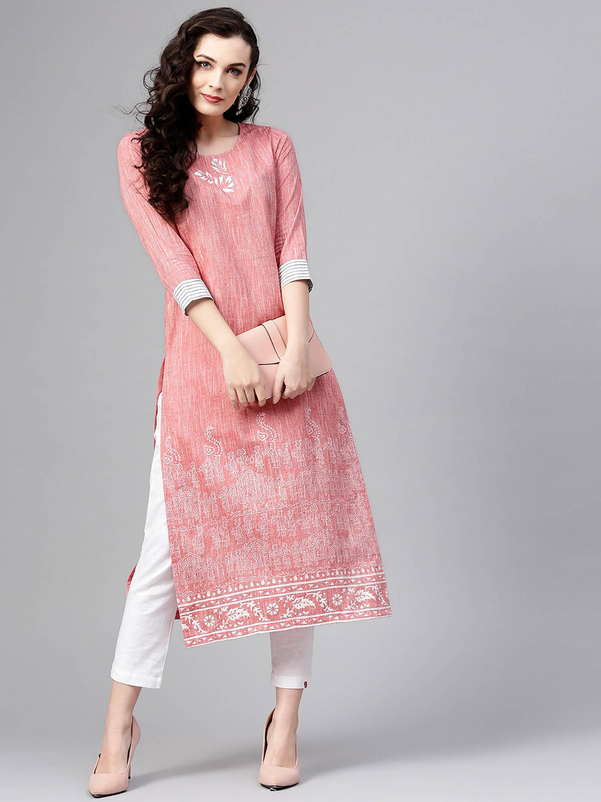 Women Madhubani Block Printed Chambray Kurta | KDG - view 7
