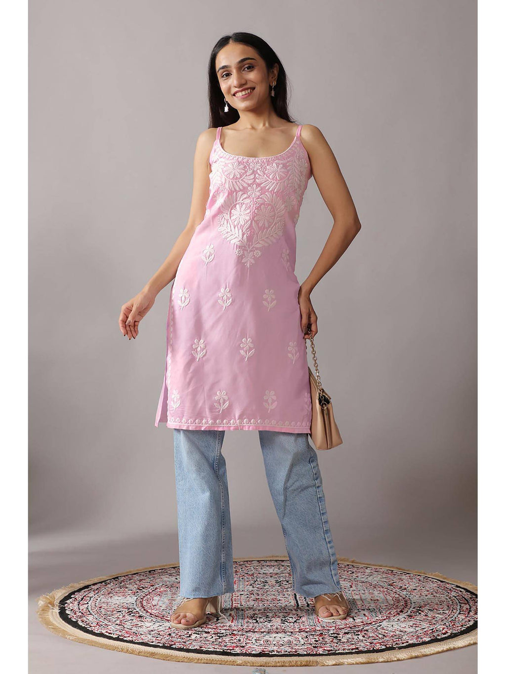 Baby Pink Rayon Chikankari Embroidered Stylish Kurta | FY93 - view 1