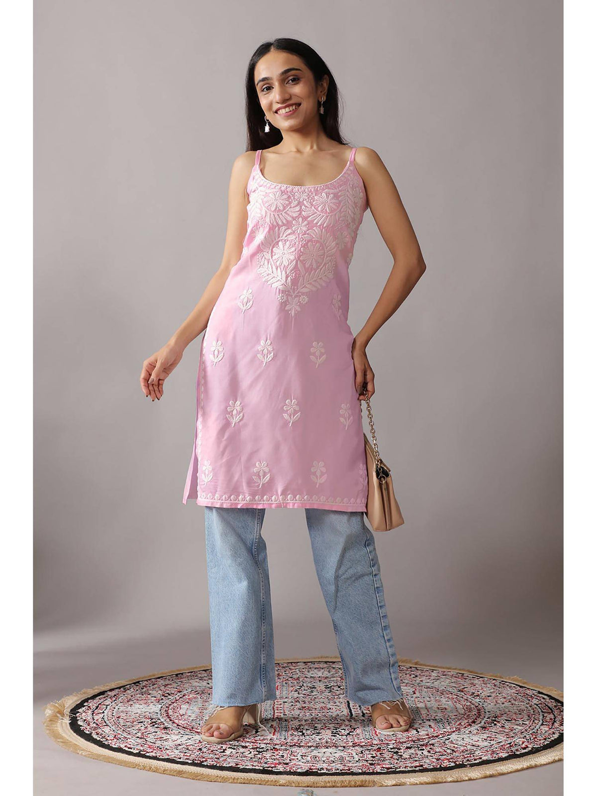 Baby Pink Rayon Chikankari Embroidered Stylish Kurta | U3S - view 1