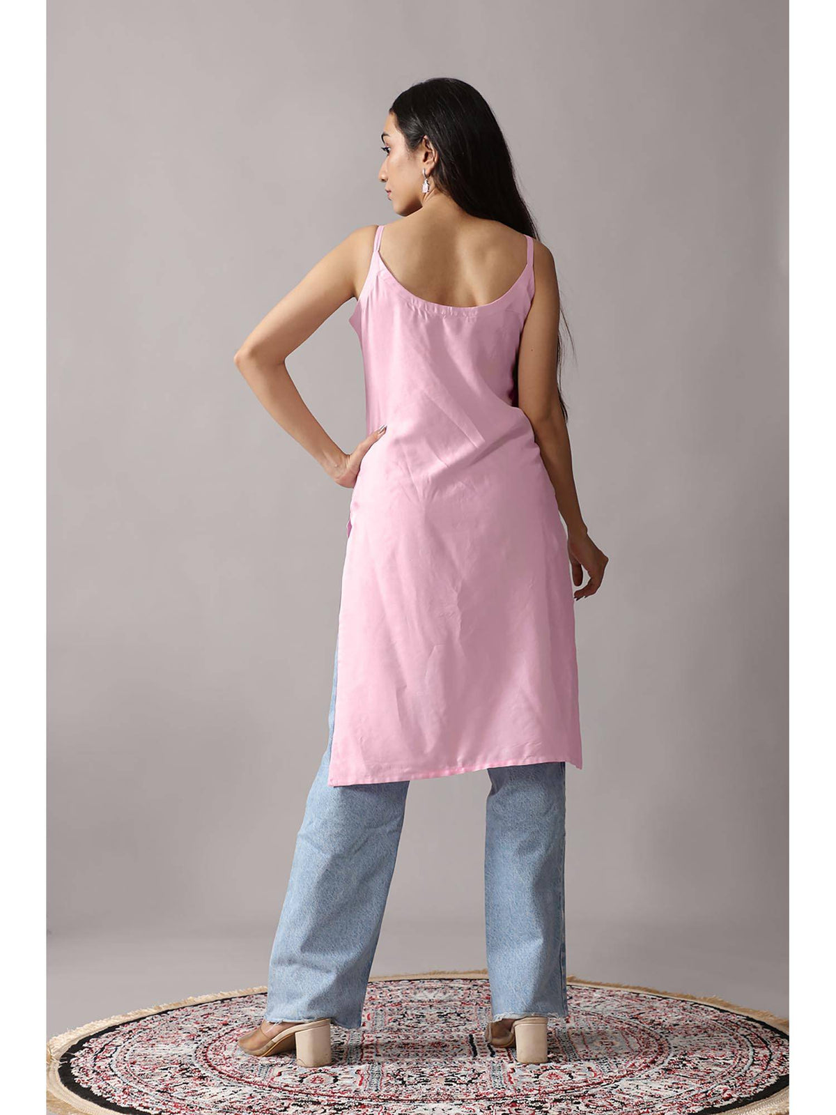 Baby Pink Rayon Chikankari Embroidered Stylish Kurta | U3S - view 2