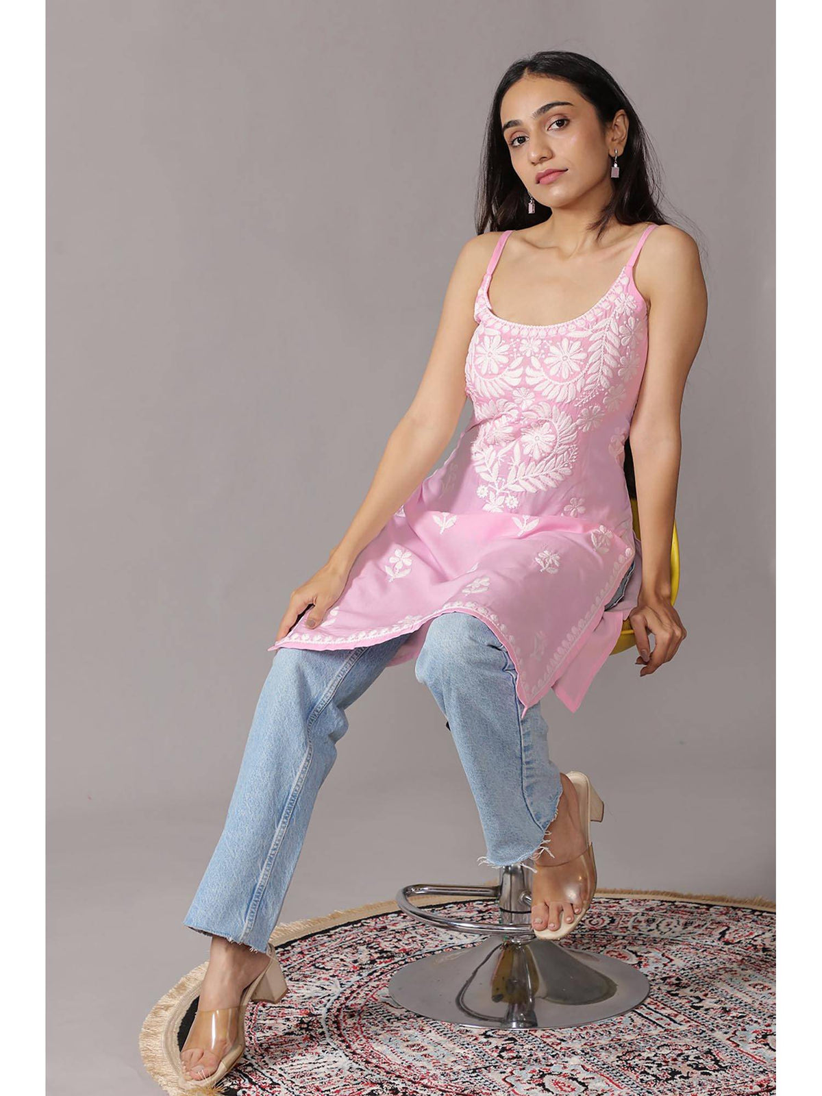 Baby Pink Rayon Chikankari Embroidered Stylish Kurta | U3S - view 3