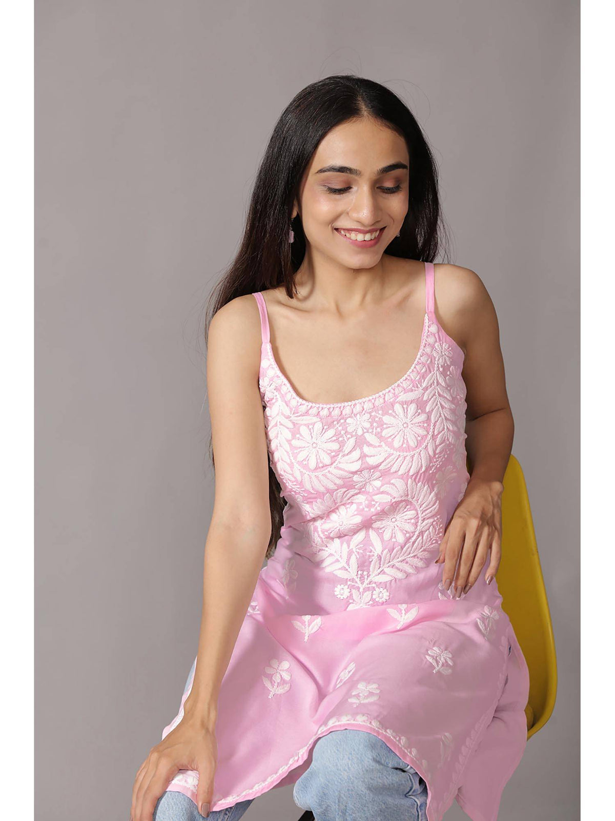 Baby Pink Rayon Chikankari Embroidered Stylish Kurta | FY93 - view 4