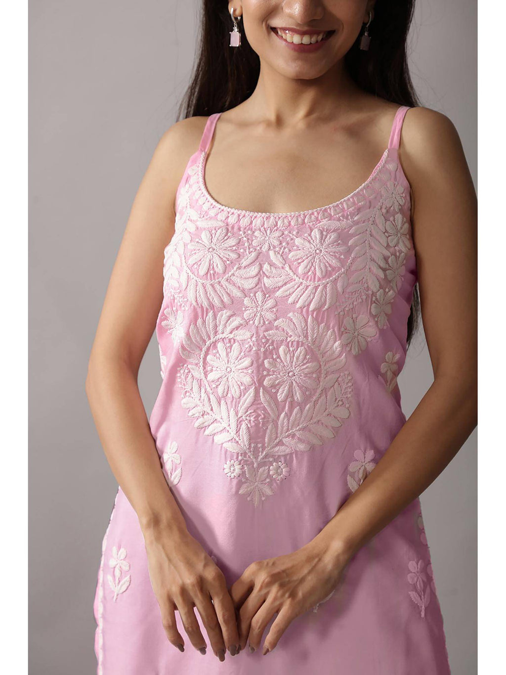 Baby Pink Rayon Chikankari Embroidered Stylish Kurta | U3S - view 5