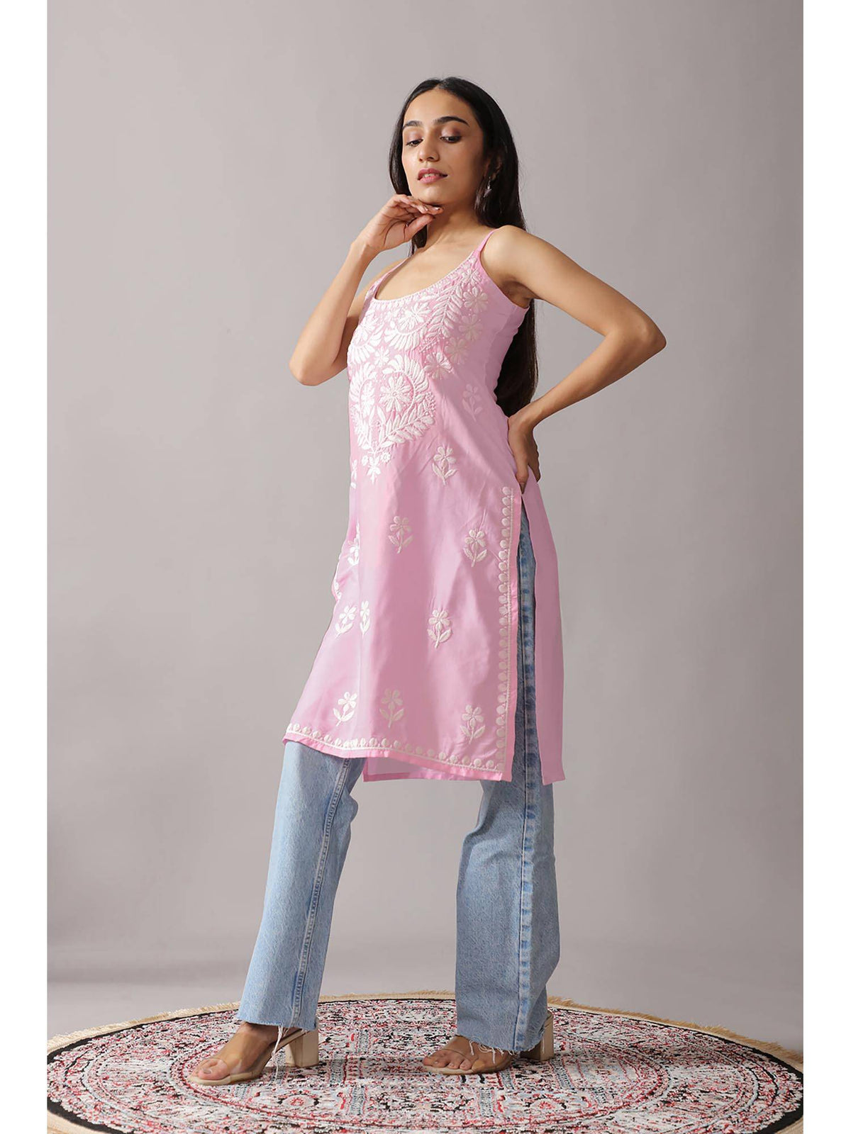 Baby Pink Rayon Chikankari Embroidered Stylish Kurta | U3S - view 6