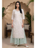 Womens Beige Floral Printed Sequins Straight Kurta | FY93 - view 1