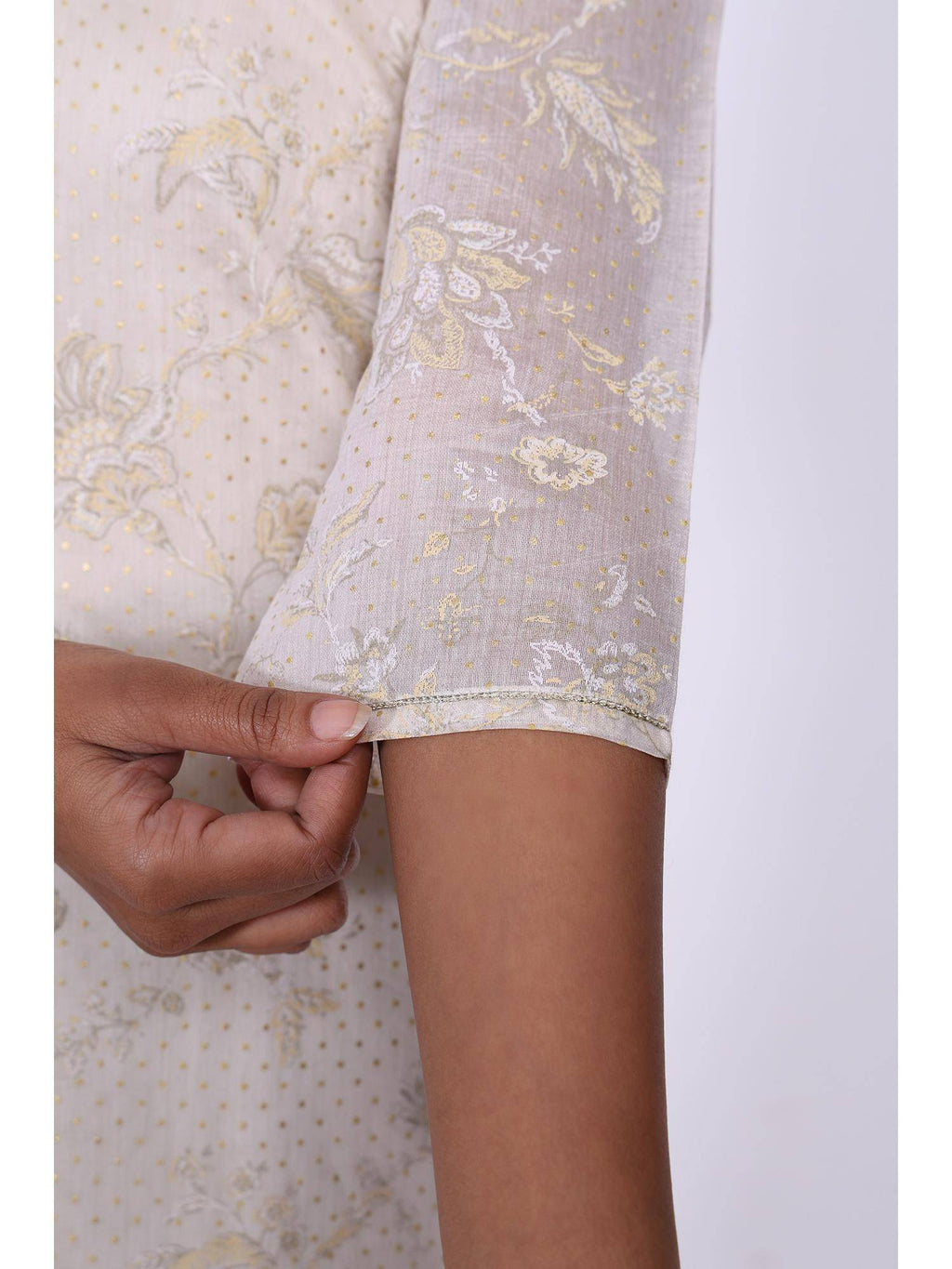 Womens Beige Floral Printed Sequins Straight Kurta | KDG - view 6