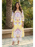 Yellow Floral Printed Lace Trim Pure Cotton Straight Kurta | FY93 - view 1