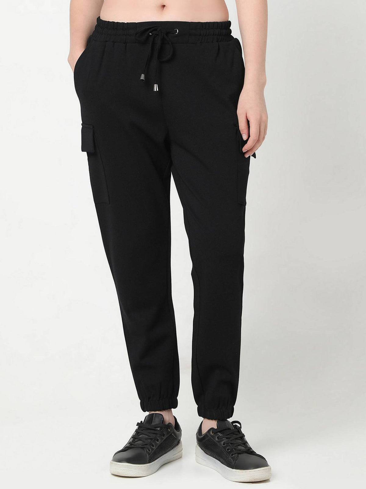 Women Black Tapered Solid Joggers | WJ89 - view 1