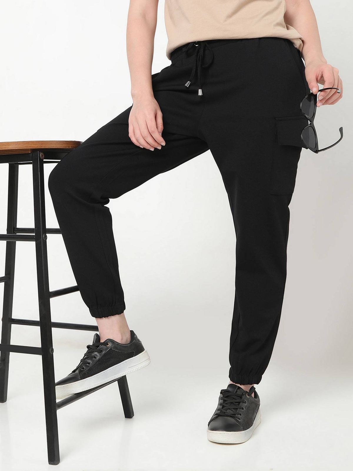 Women Black Tapered Solid Joggers | WJ89 - view 2