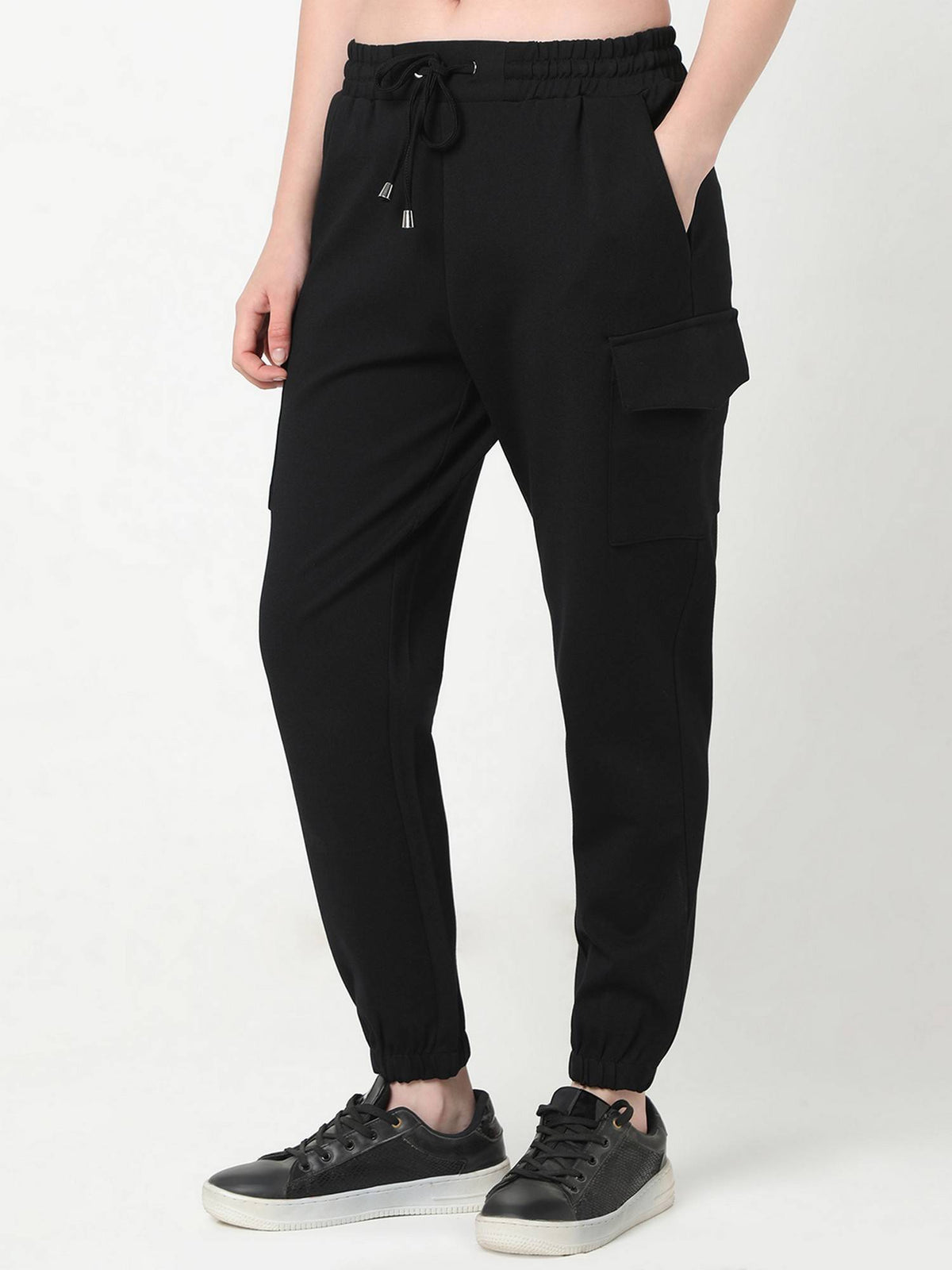 Women Black Tapered Solid Joggers | WJ89 - view 3