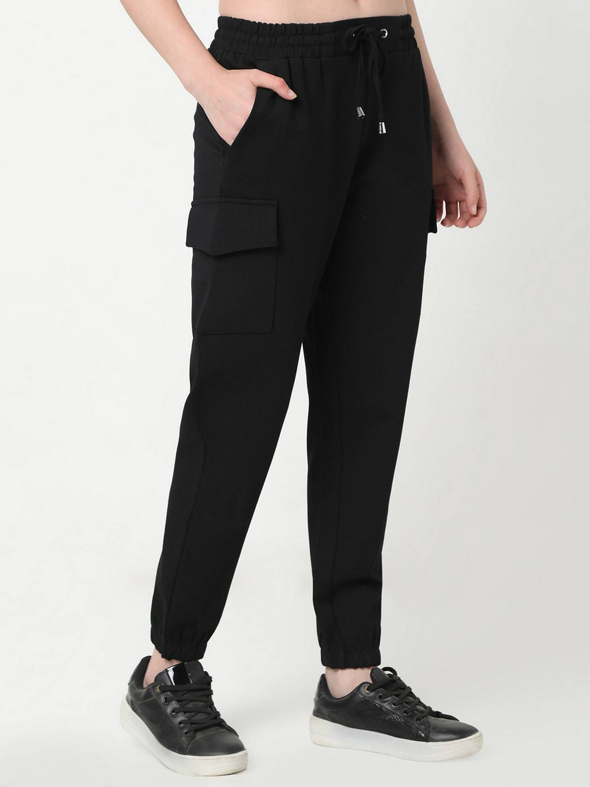 Women Black Tapered Solid Joggers | WJ89 - view 4