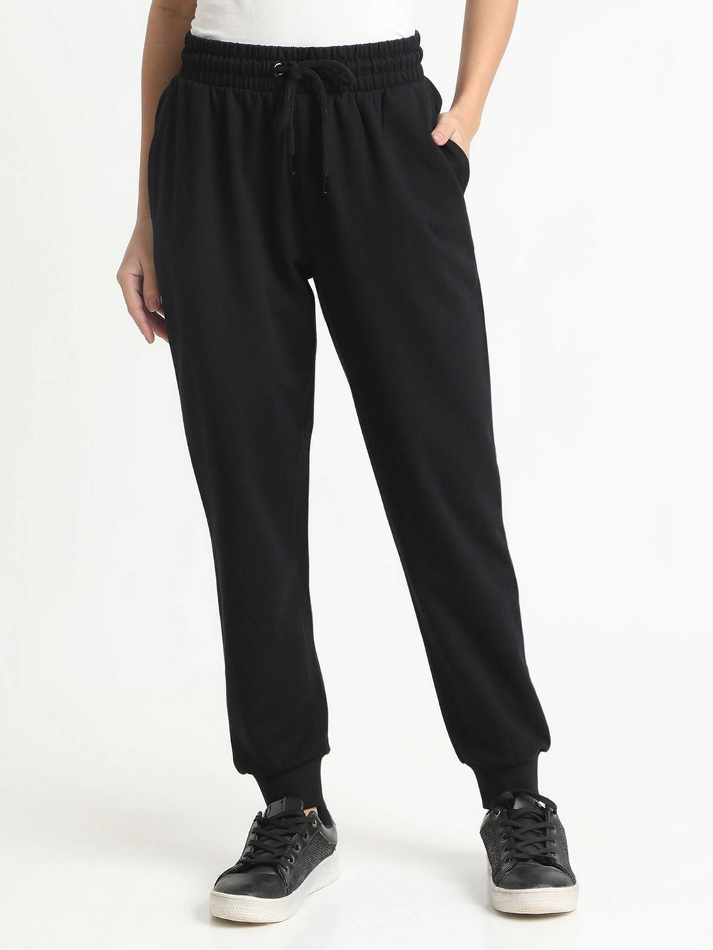 Women Black Tapered Solid Joggers | WJ89 - view 1
