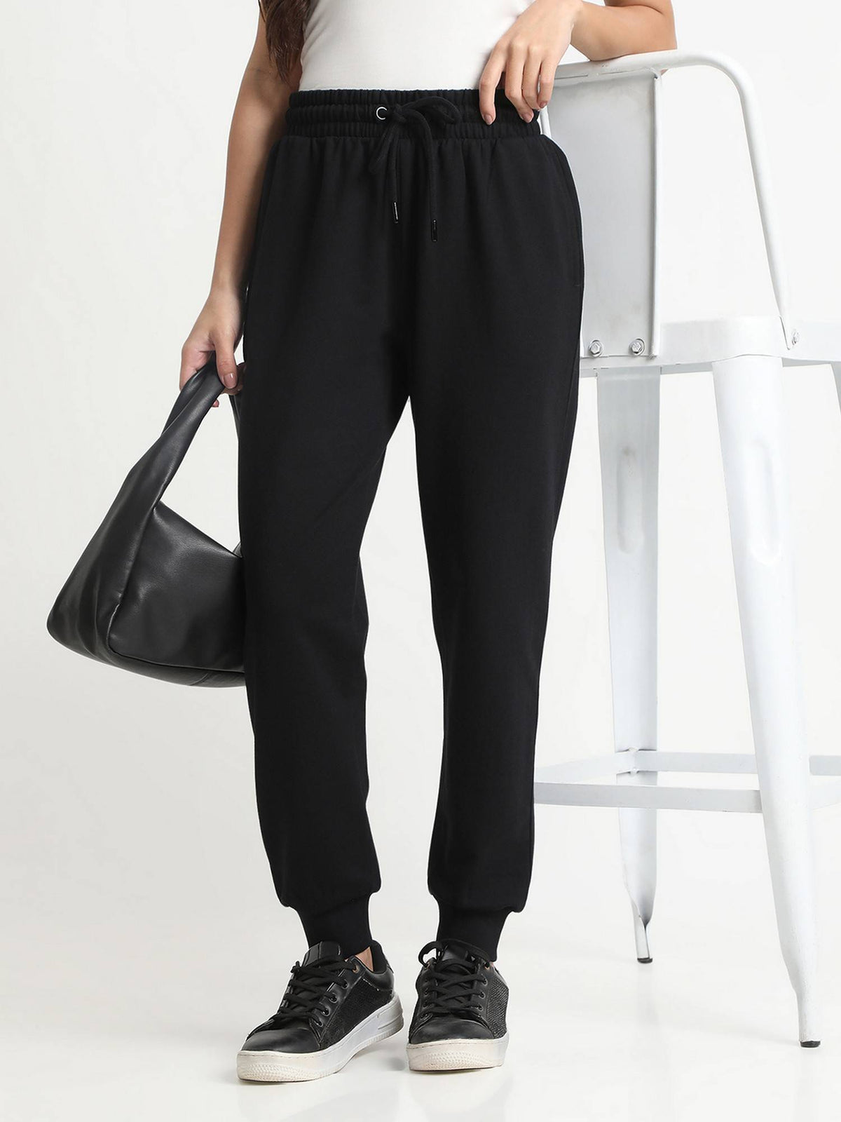 Women Black Tapered Solid Joggers | WJ89 - view 2
