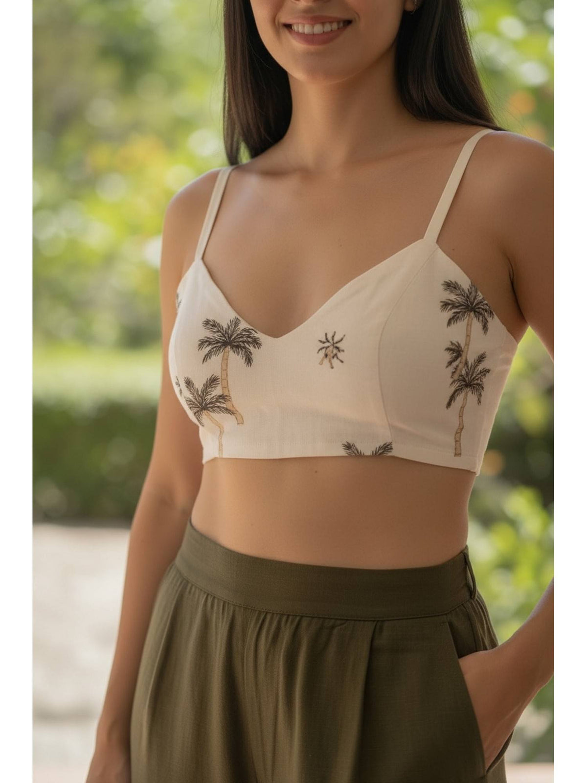 Women Off White Cotton Embroidered Crop Top | CT61 - view 2