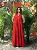 Rust Pure Cotton Layered Flare Dress | D56 - view 1