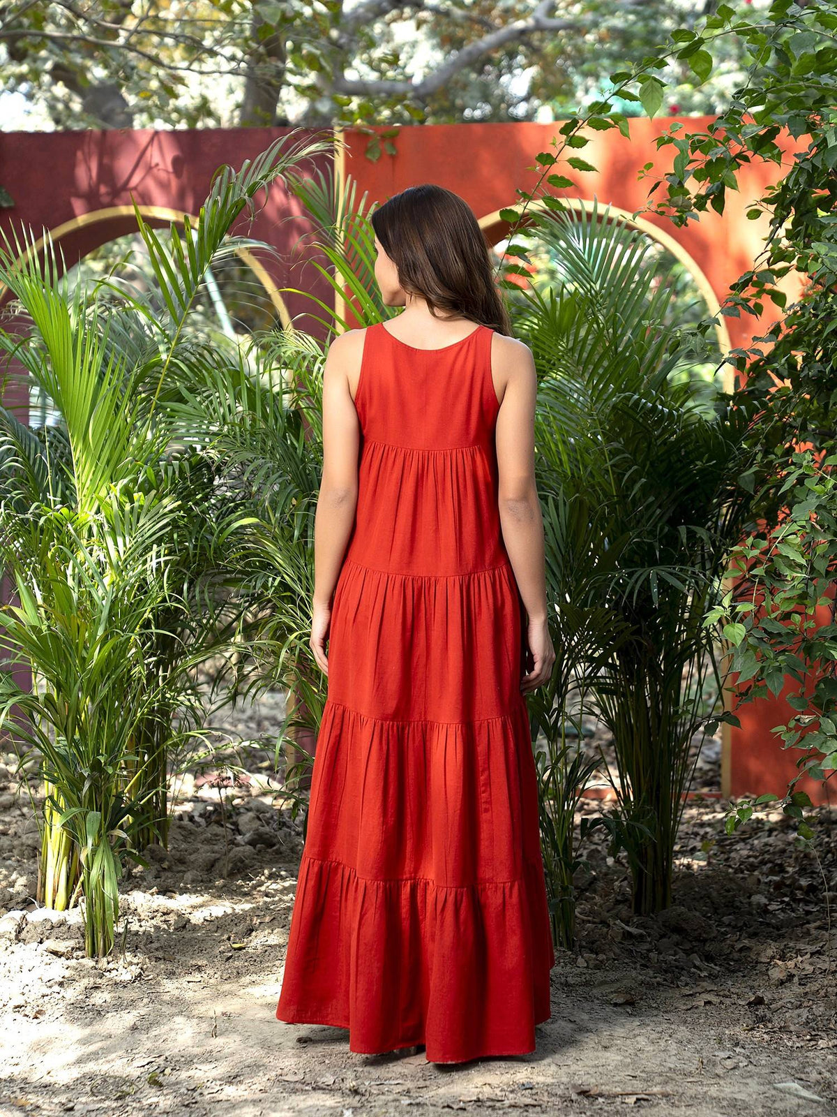 Rust Pure Cotton Layered Flare Dress | D56 - view 5