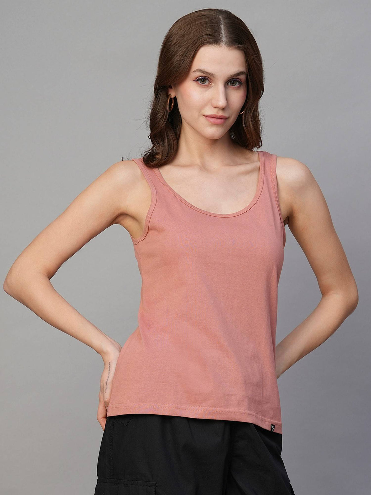 Women Pink Cotton Solid Tank Top | TT98 - view 1