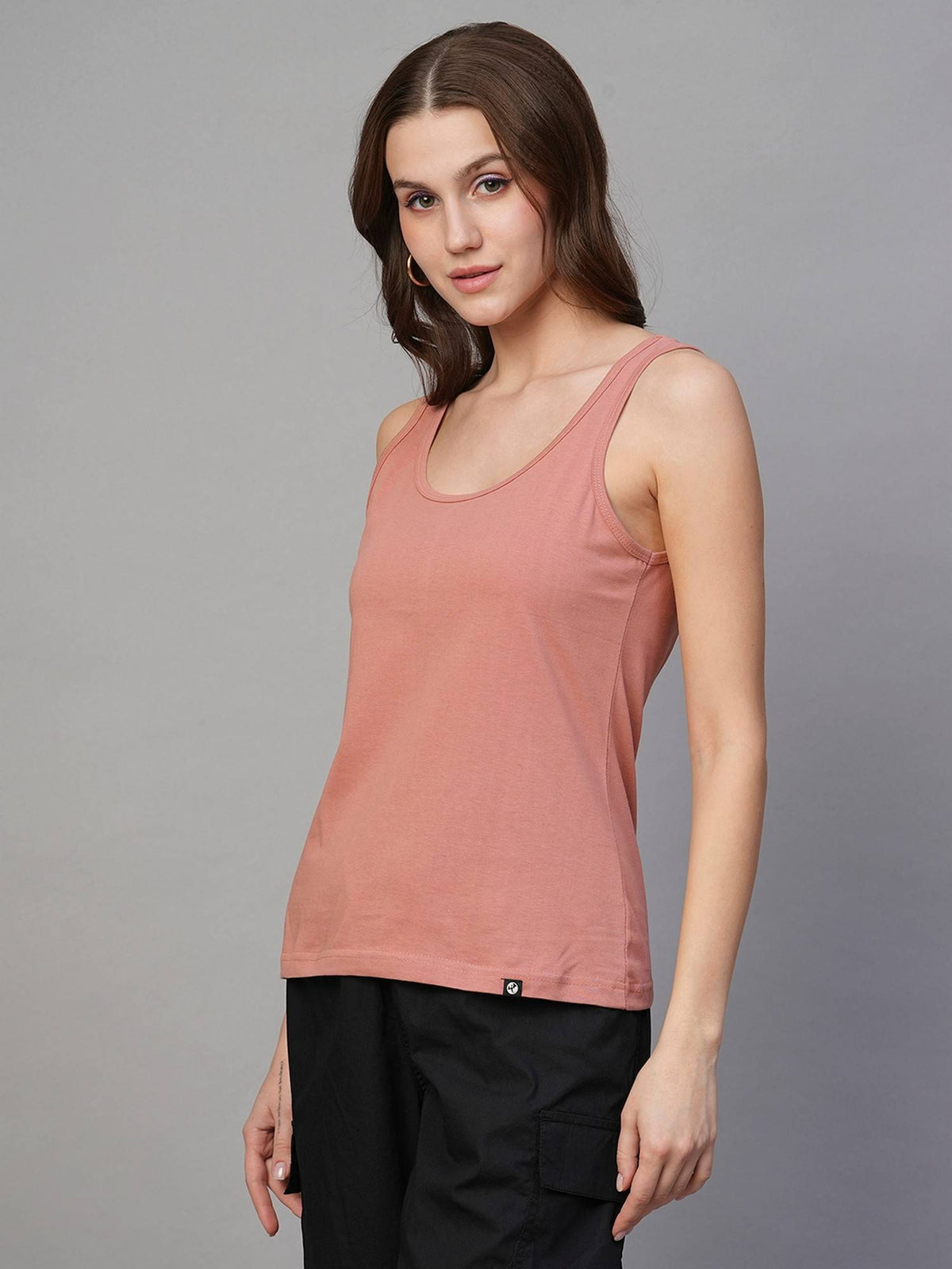 Women Pink Cotton Solid Tank Top | TT98 - view 3