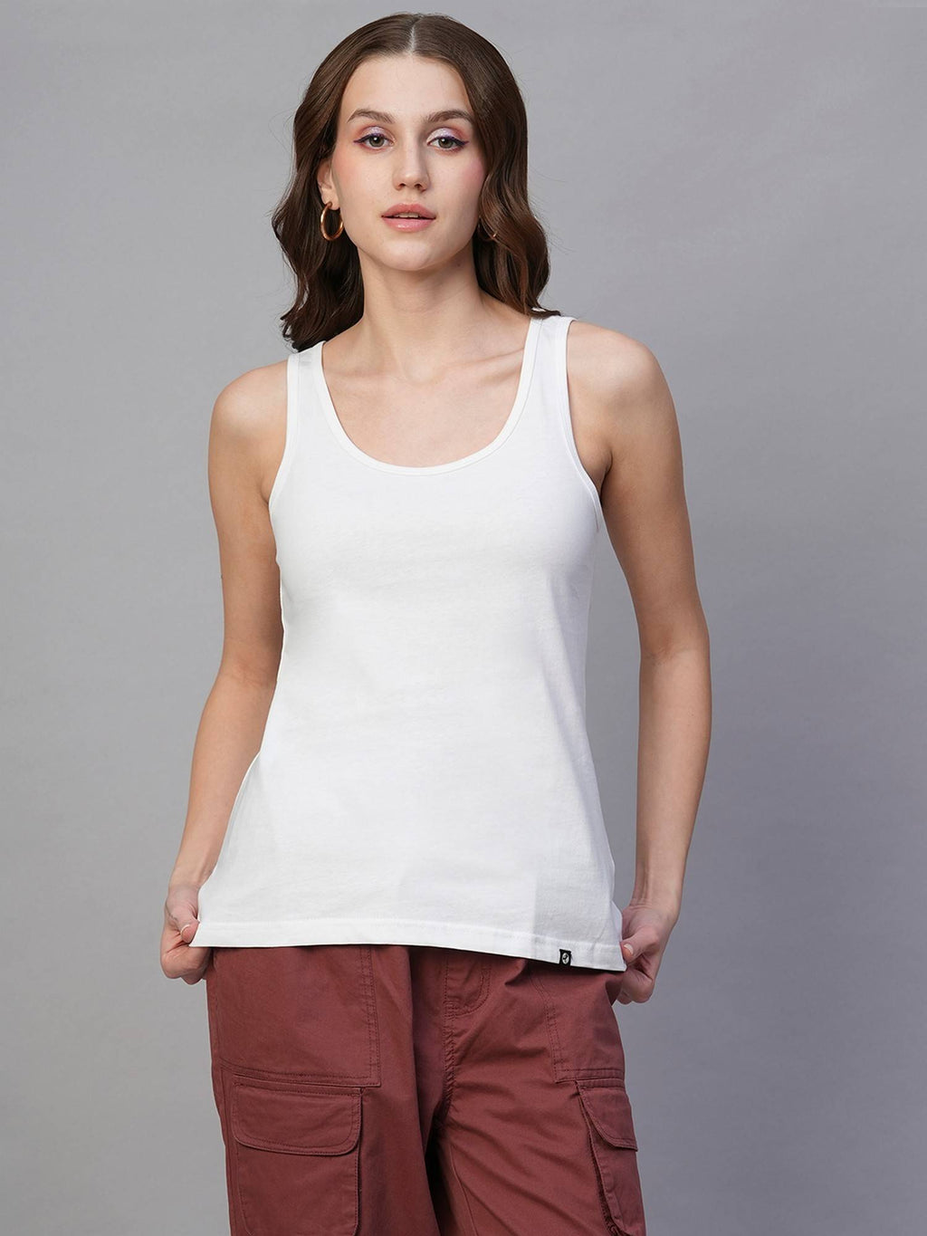 Women White Cotton Solid Tank Top | TT98 - view 1