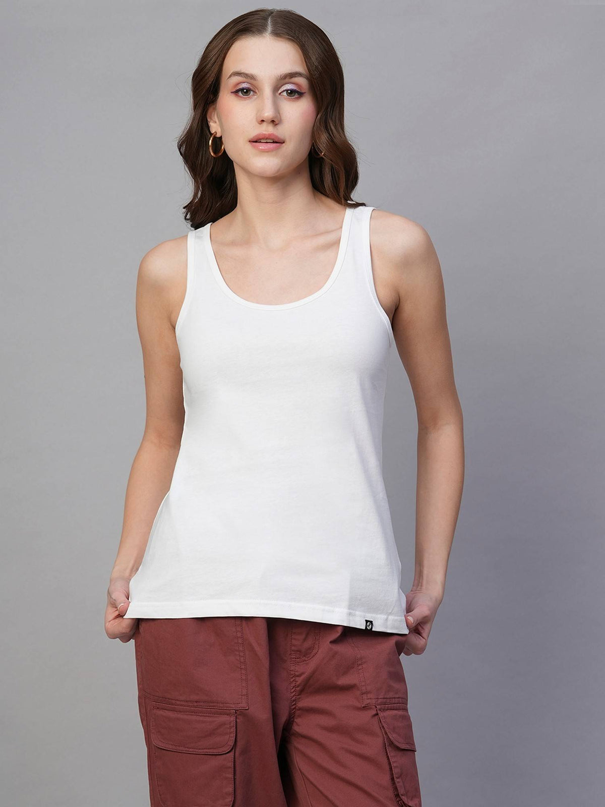 Women White Cotton Solid Tank Top | TT98 - view 1