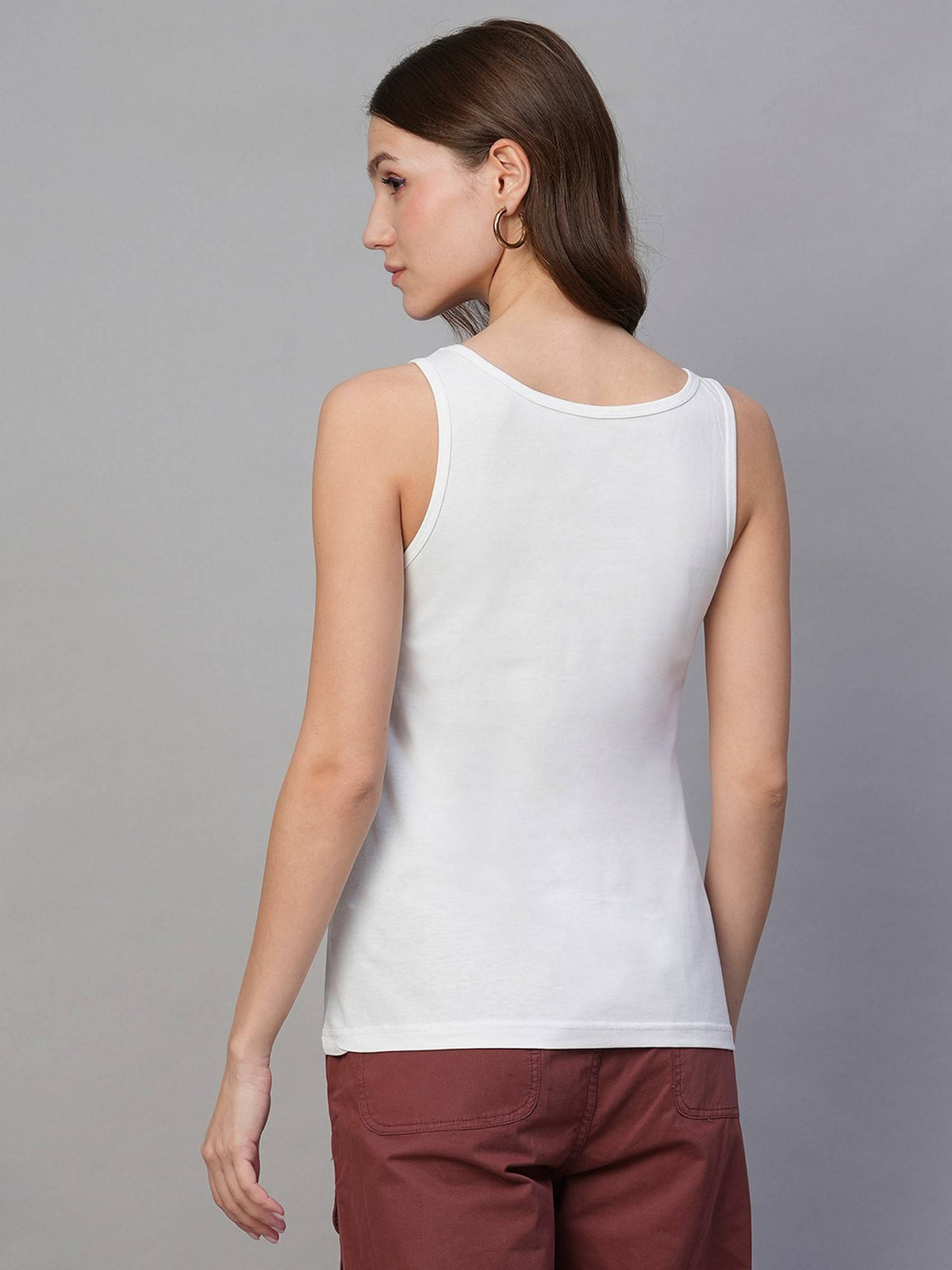 Women White Cotton Solid Tank Top | TT98 - view 2