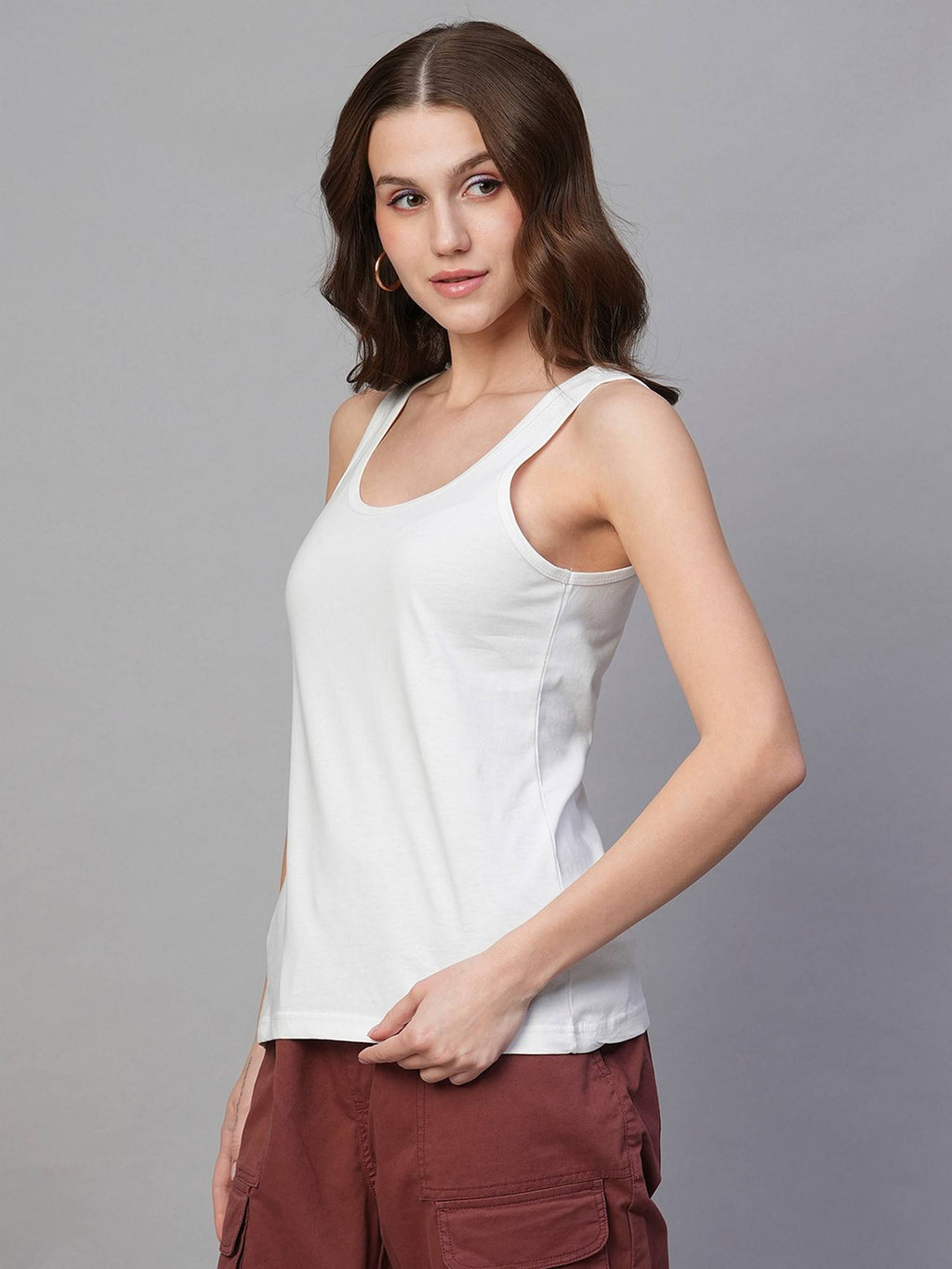 Women White Cotton Solid Tank Top | TT98 - view 3
