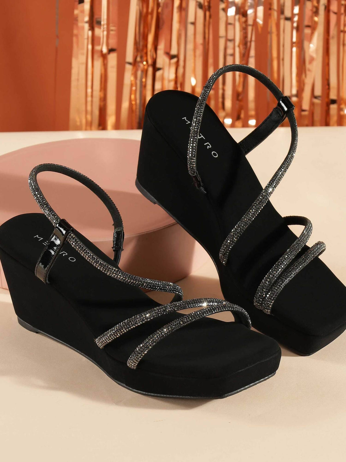 Black Synthetic Square Toe Wedges | H78 - view 1