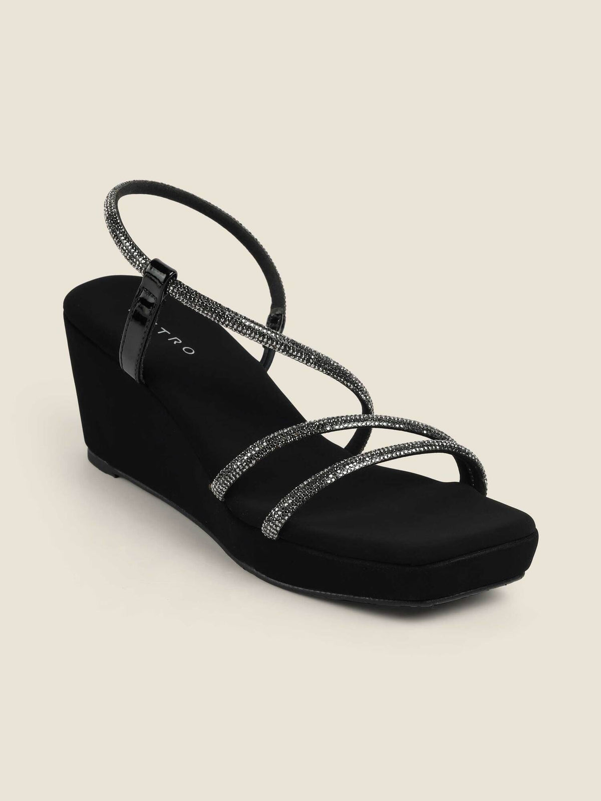 Black Synthetic Square Toe Wedges | H78 - view 3