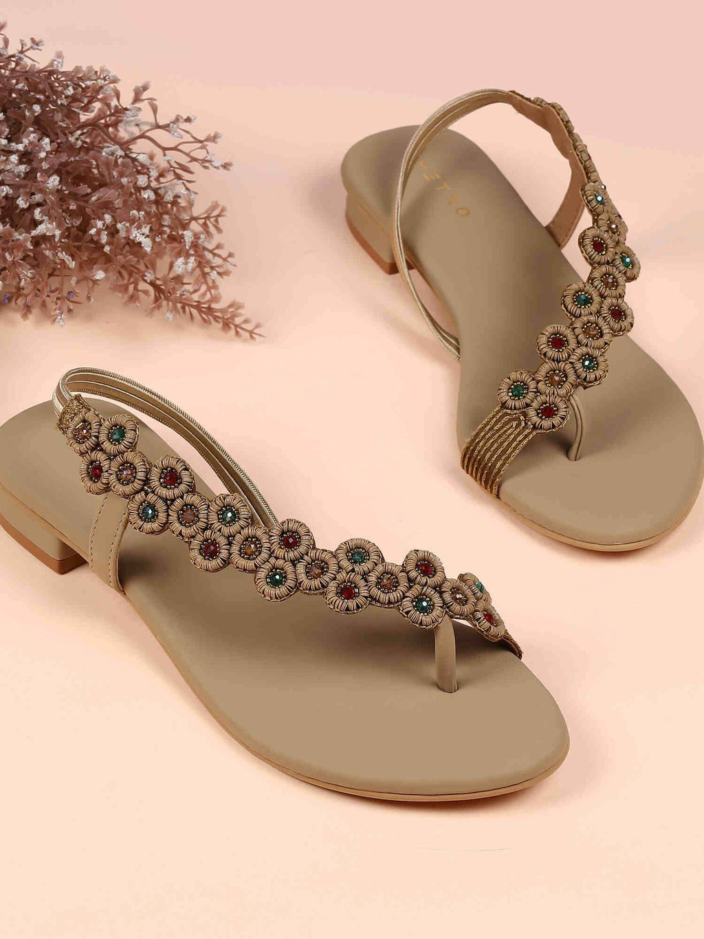 Brown Synthetic Round Toe Flats | F61 - view 1