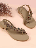 Brown Synthetic Round Toe Flats | F61 - view 1