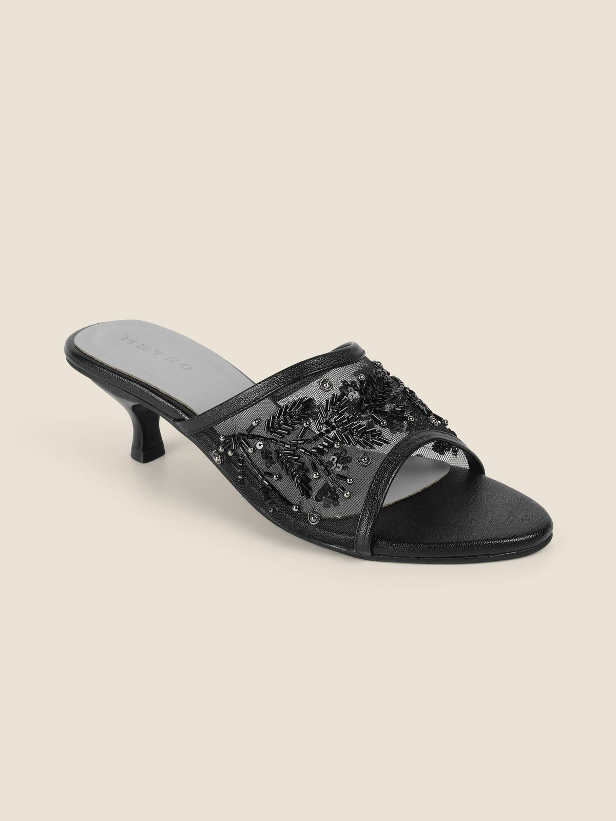 Black Synthetic Round Toe Heels | H78 - view 3