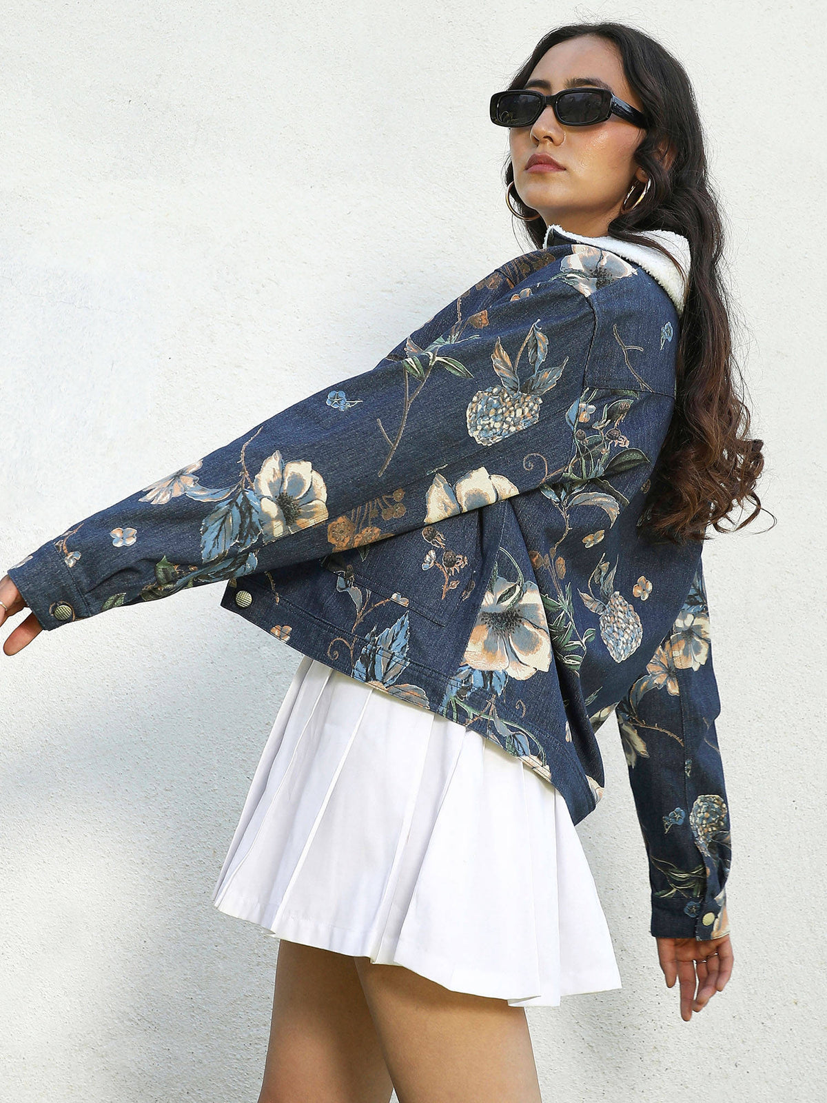 Womens Blue Botanical Denim Jacket | JC78 - view 2