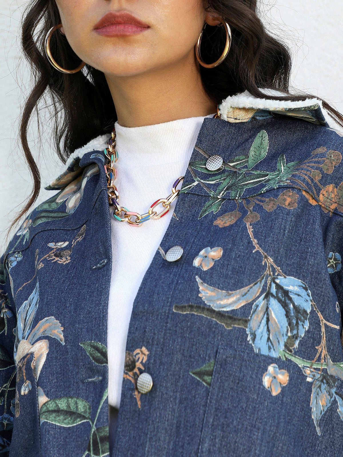 Womens Blue Botanical Denim Jacket | JC78 - view 5
