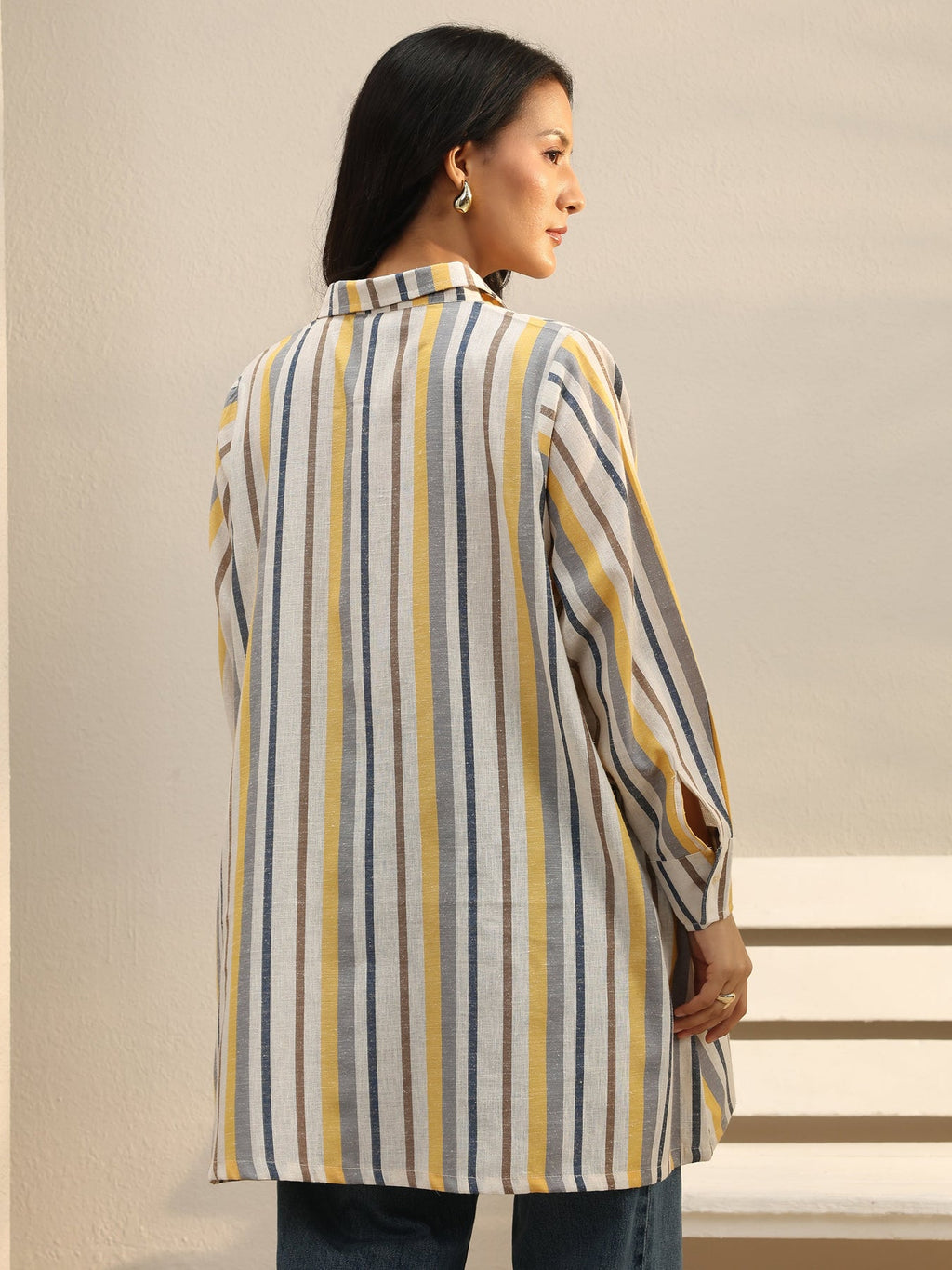 Libas Multi Coloured Striped Printed Cotton Blend Shirt K60