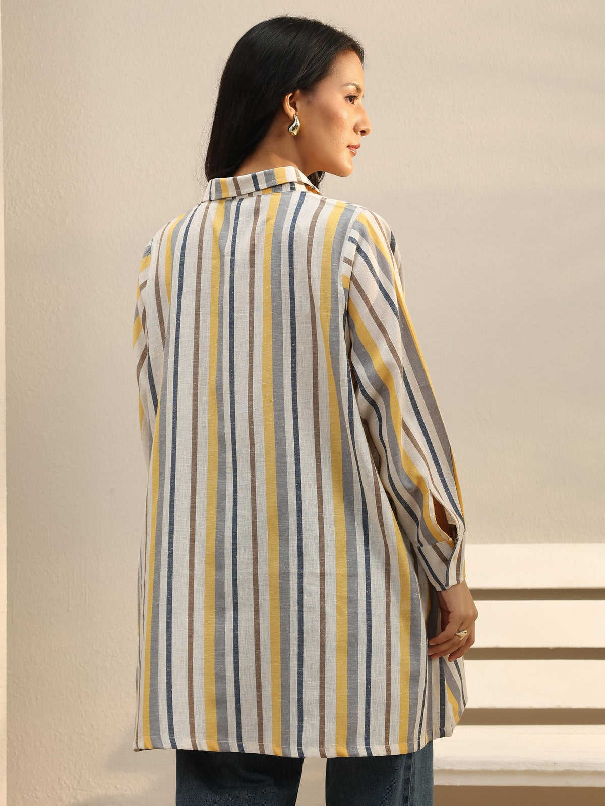Libas Multi Coloured Striped Printed Cotton Blend Shirt K60