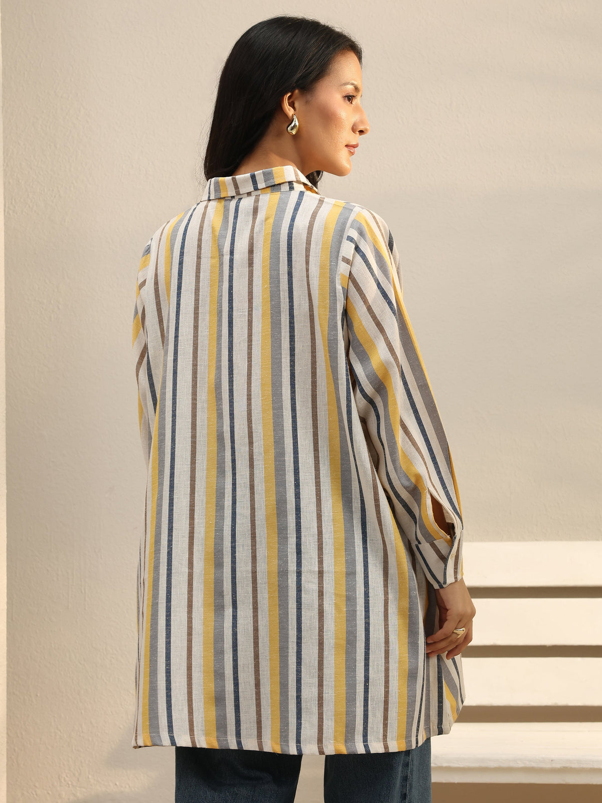 Libas Multi Coloured Striped Printed Cotton Blend Shirt