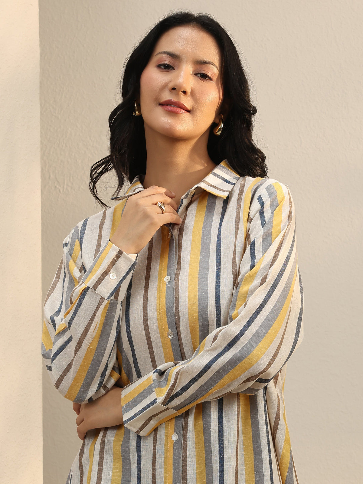 Libas Multi Coloured Striped Printed Cotton Blend Shirt