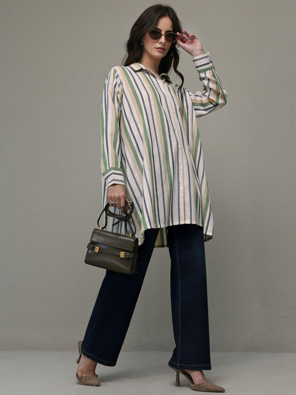 Libas Multi Coloured Striped Printed Cotton Blend Shirt