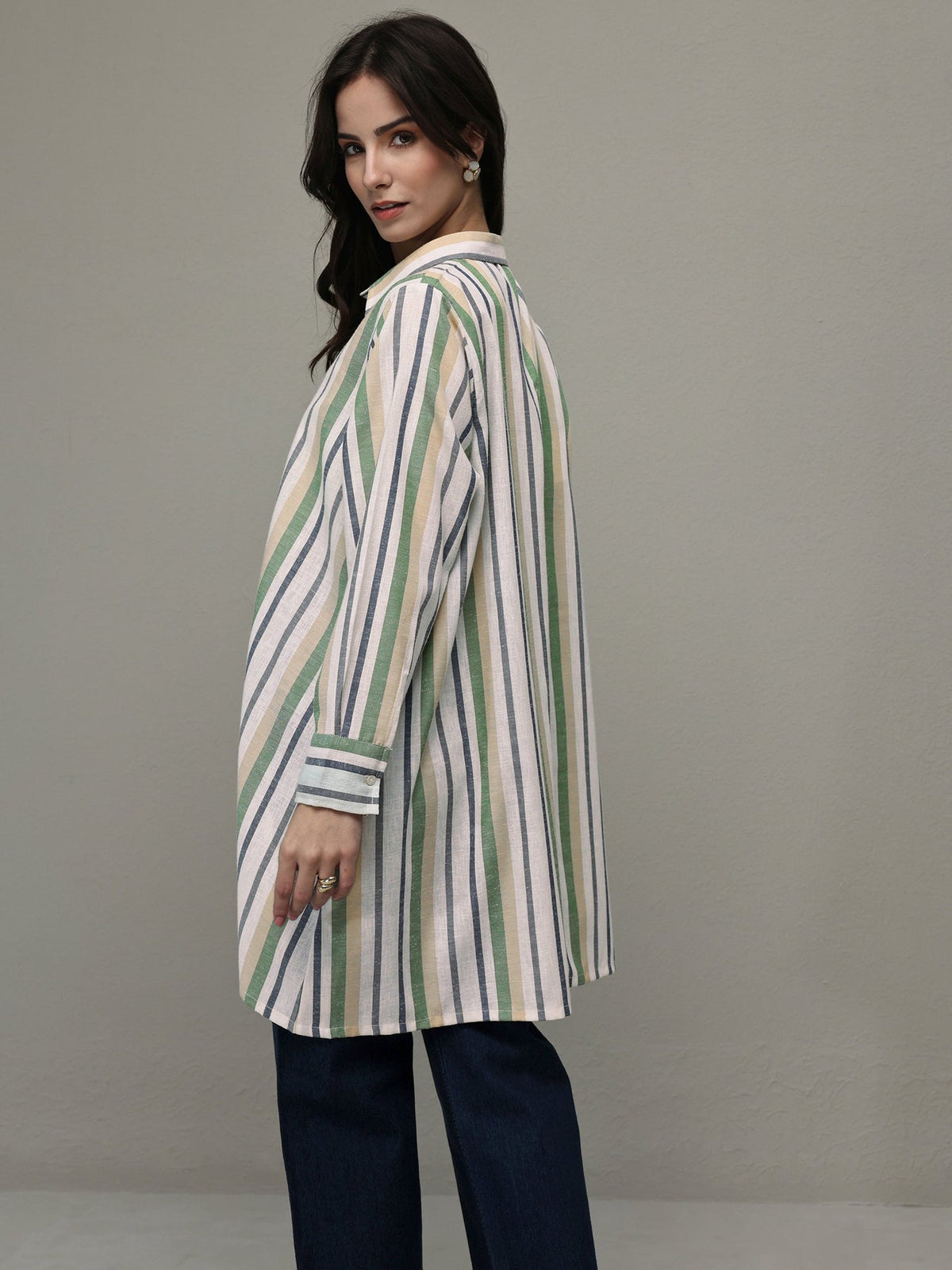 Libas Multi Coloured Striped Printed Cotton Blend Shirt K60