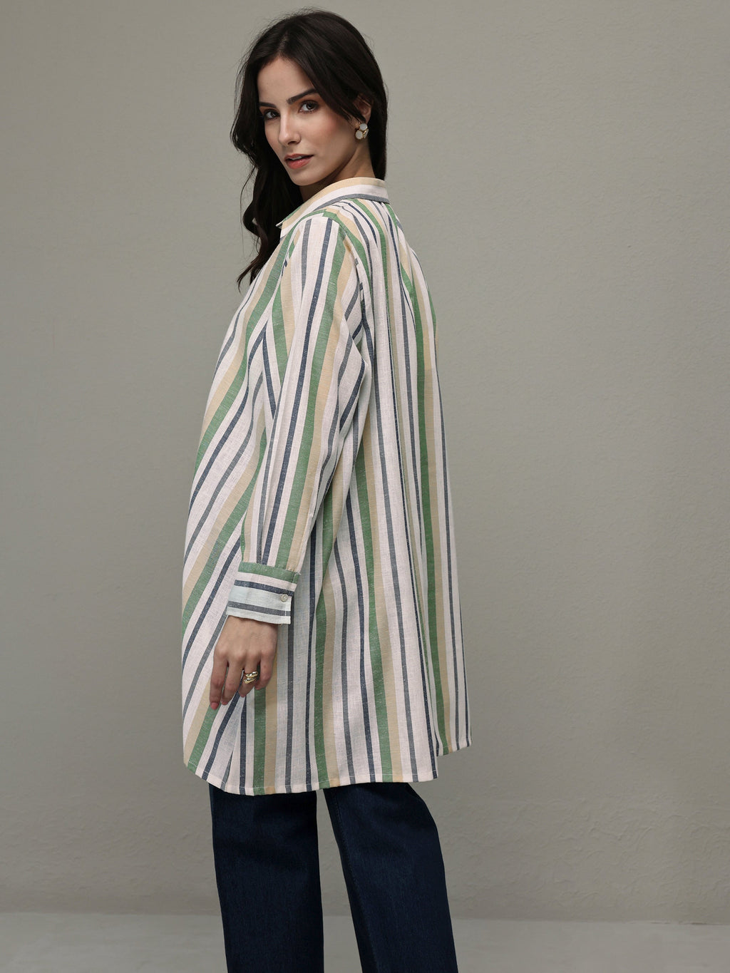 Libas Multi Coloured Striped Printed Cotton Blend Shirt