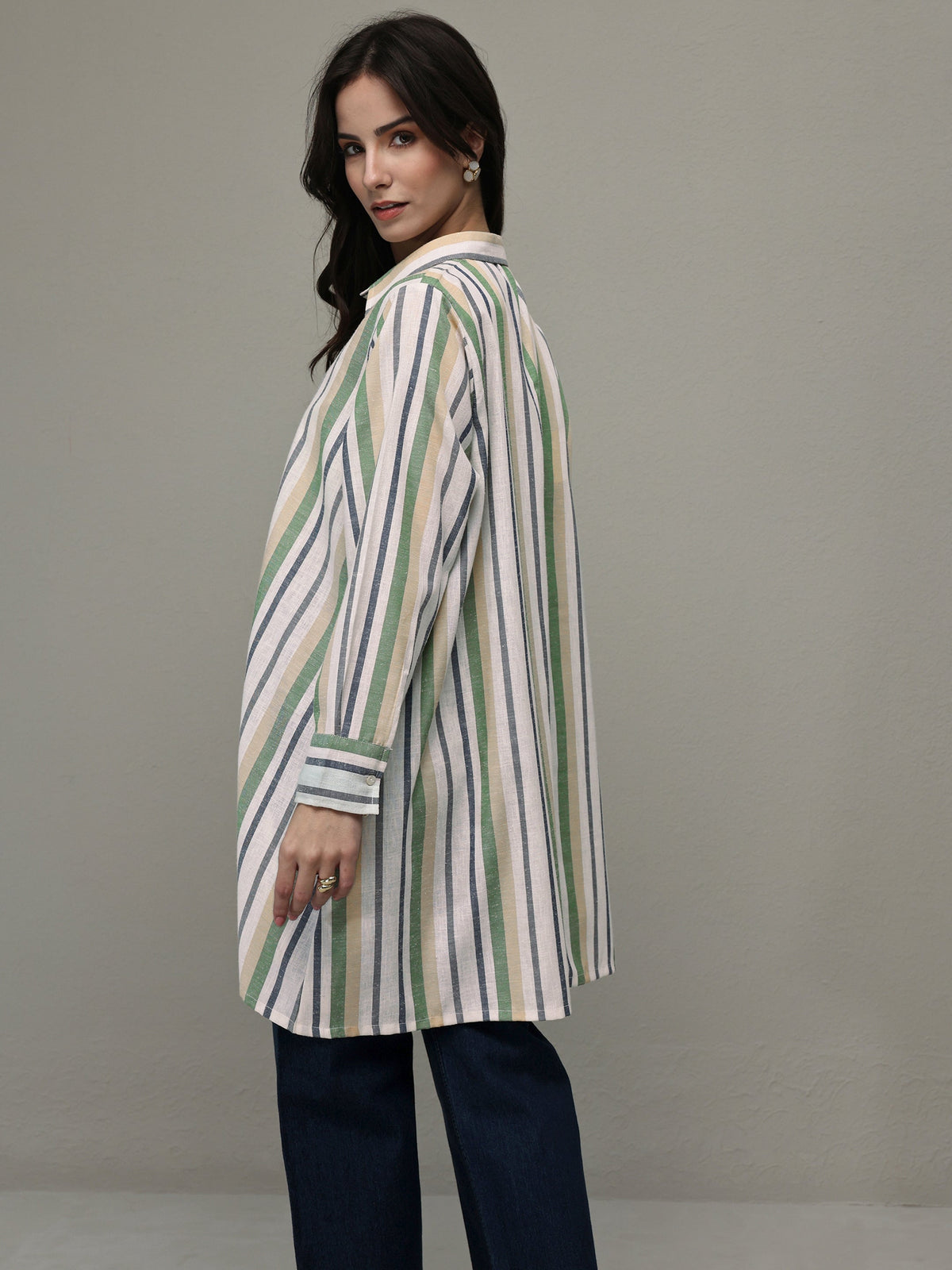 Libas Multi Coloured Striped Printed Cotton Blend Shirt